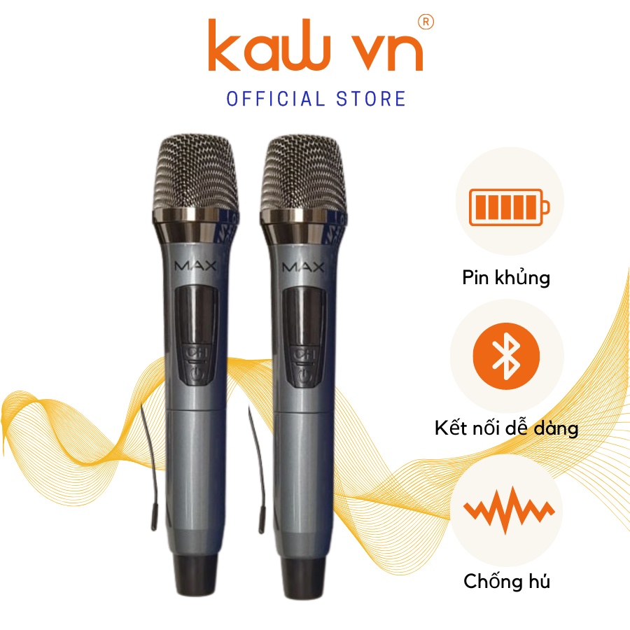 Mic karaoke bluetooth Bộ 2 mic hát Karaoke Max 39 âm thanh chuẩn, pin sạc, chống hú tốt, bắt sóng xa 50m KAW VIETNAM