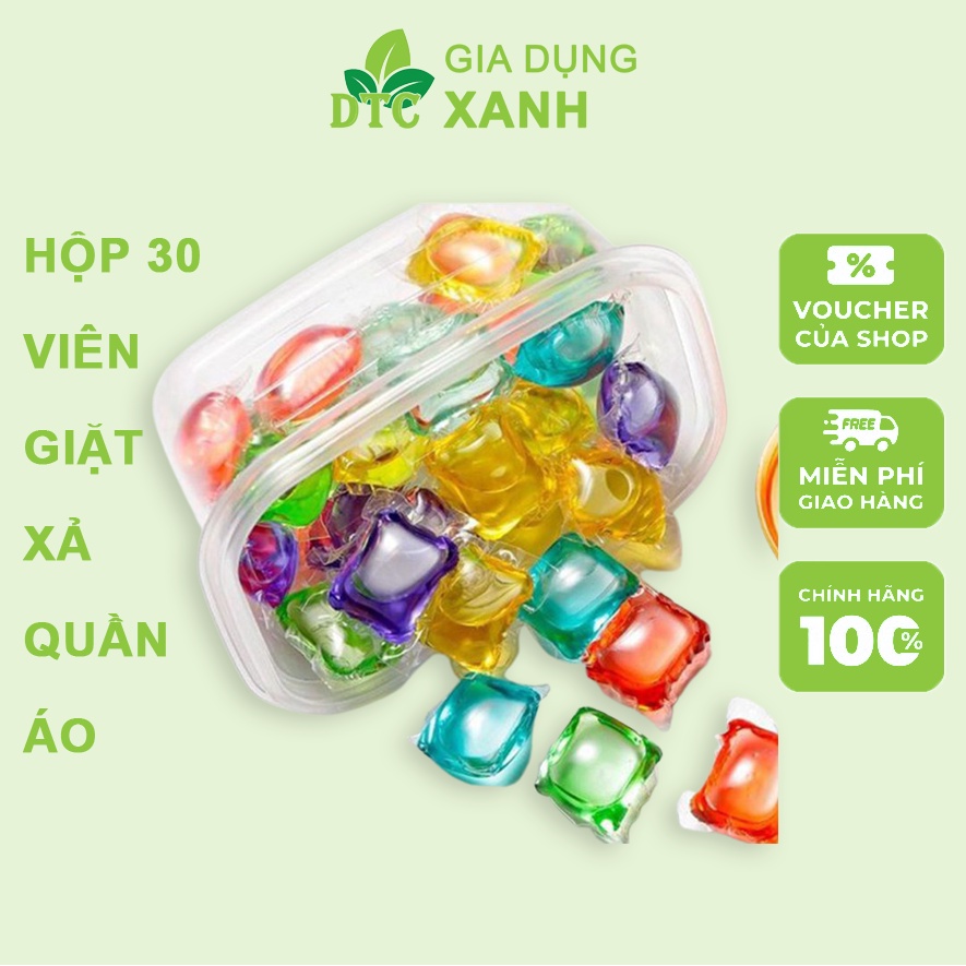 Viên Giặt Xả Quần Áo Thơm Lừng - Thay Thế Cho Cả Bột Giặt, Nước Xả, Viên Nước Giặt Hot Trend, Hộp 30 Viên