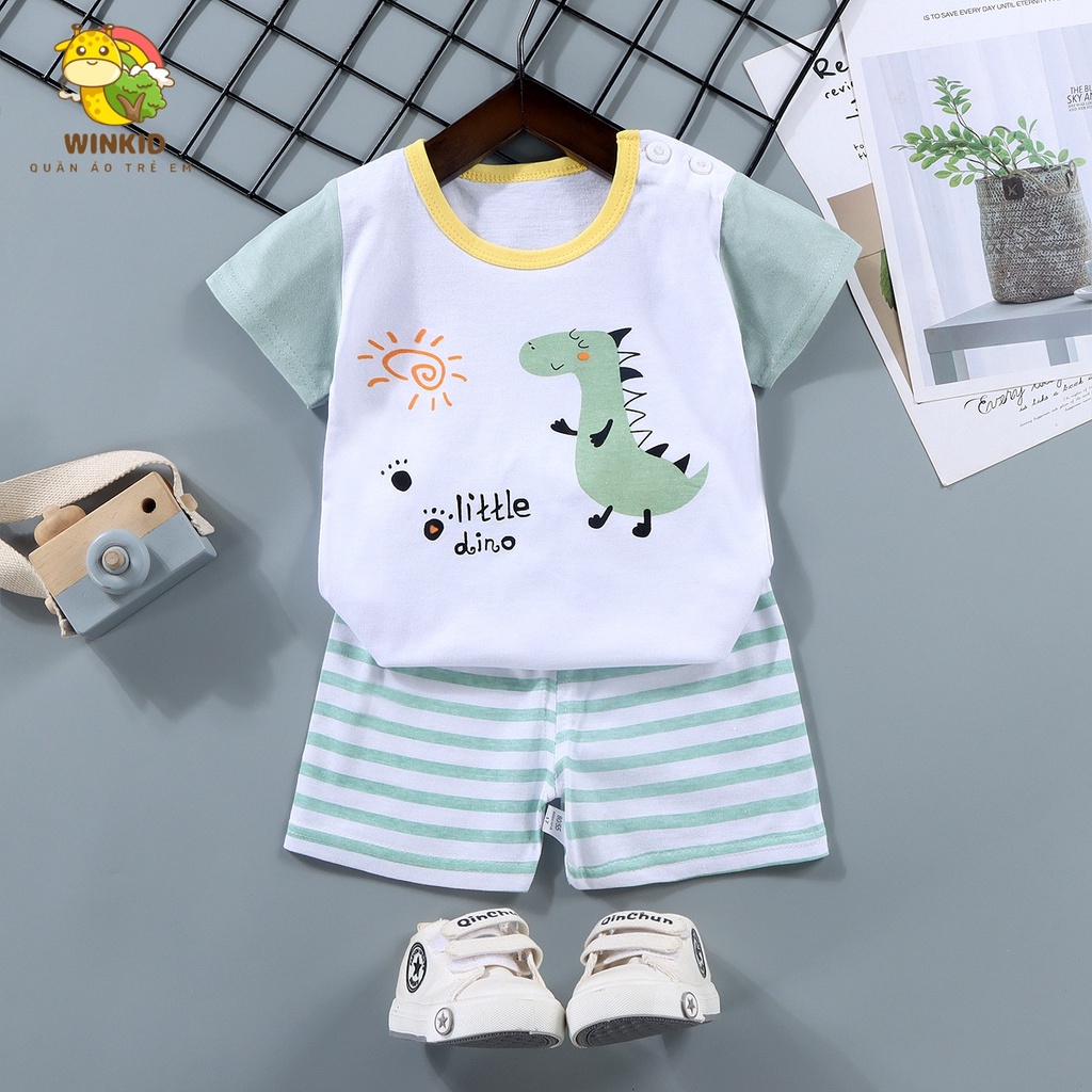 Bộ cộc tay bé trai WINKID, quần áo bé trai mùa hè chất cotton thoáng mát - WK029