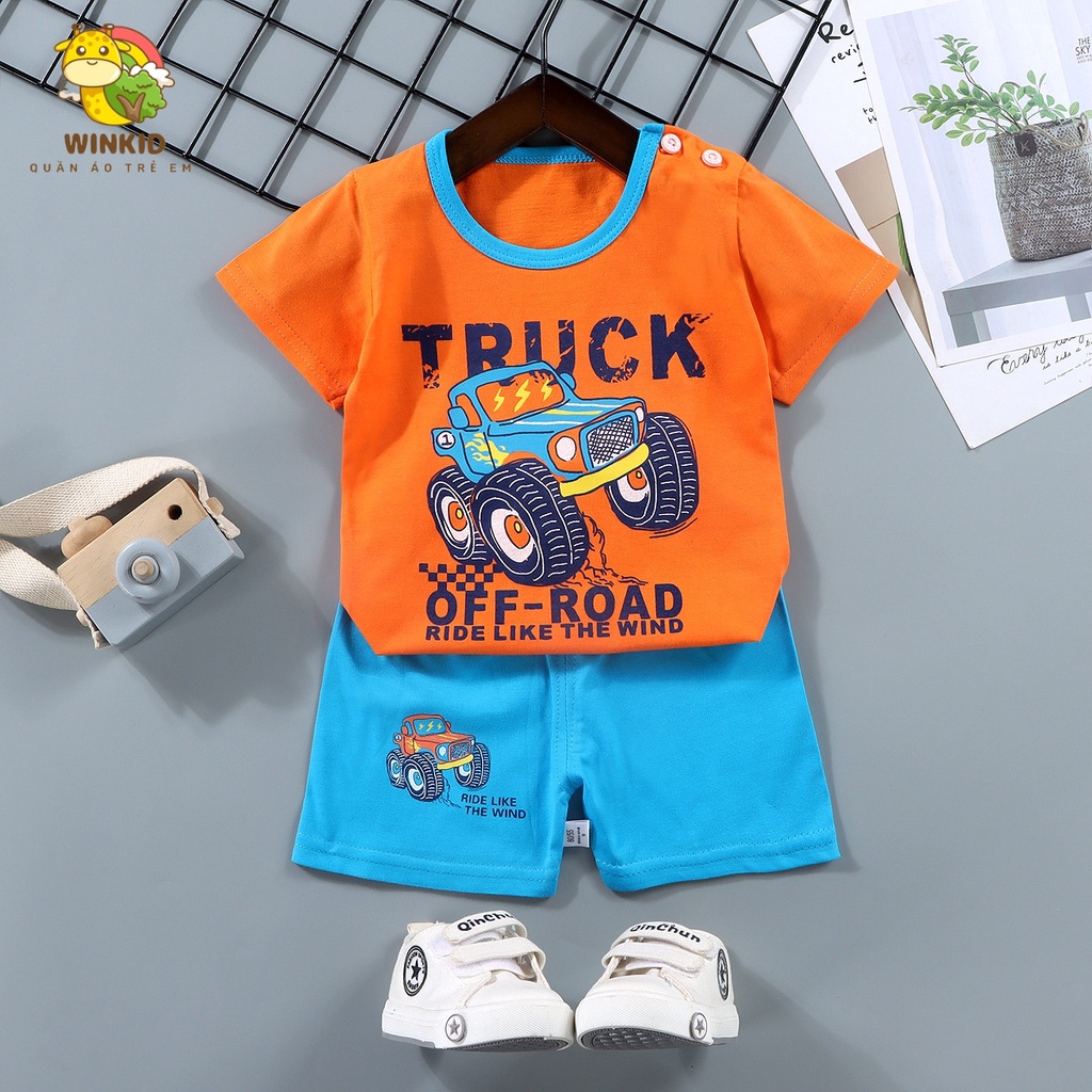 Bộ cộc tay bé trai WINKID, quần áo bé trai mùa hè chất cotton thoáng mát - WK029