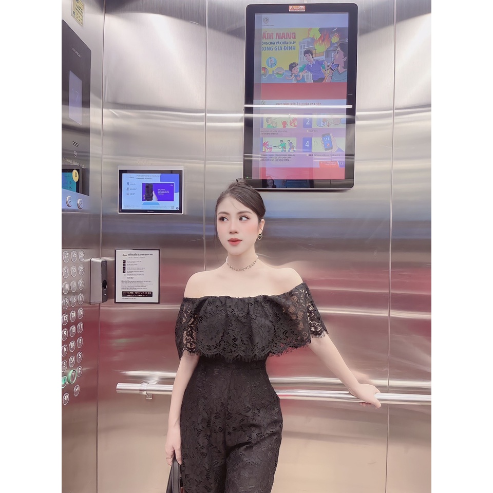 Jum ren trễ vai 2 màu đen trắng