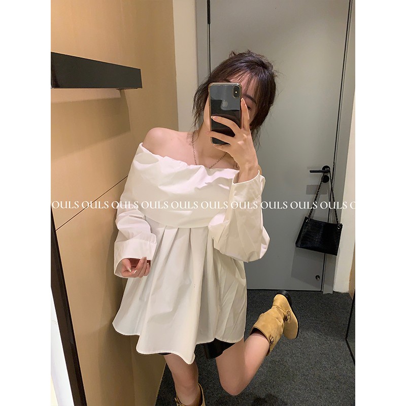 Áo Sơ Mi Tay Dài Trễ Vai Thời Trang Mùa Xuân Cho Nữ