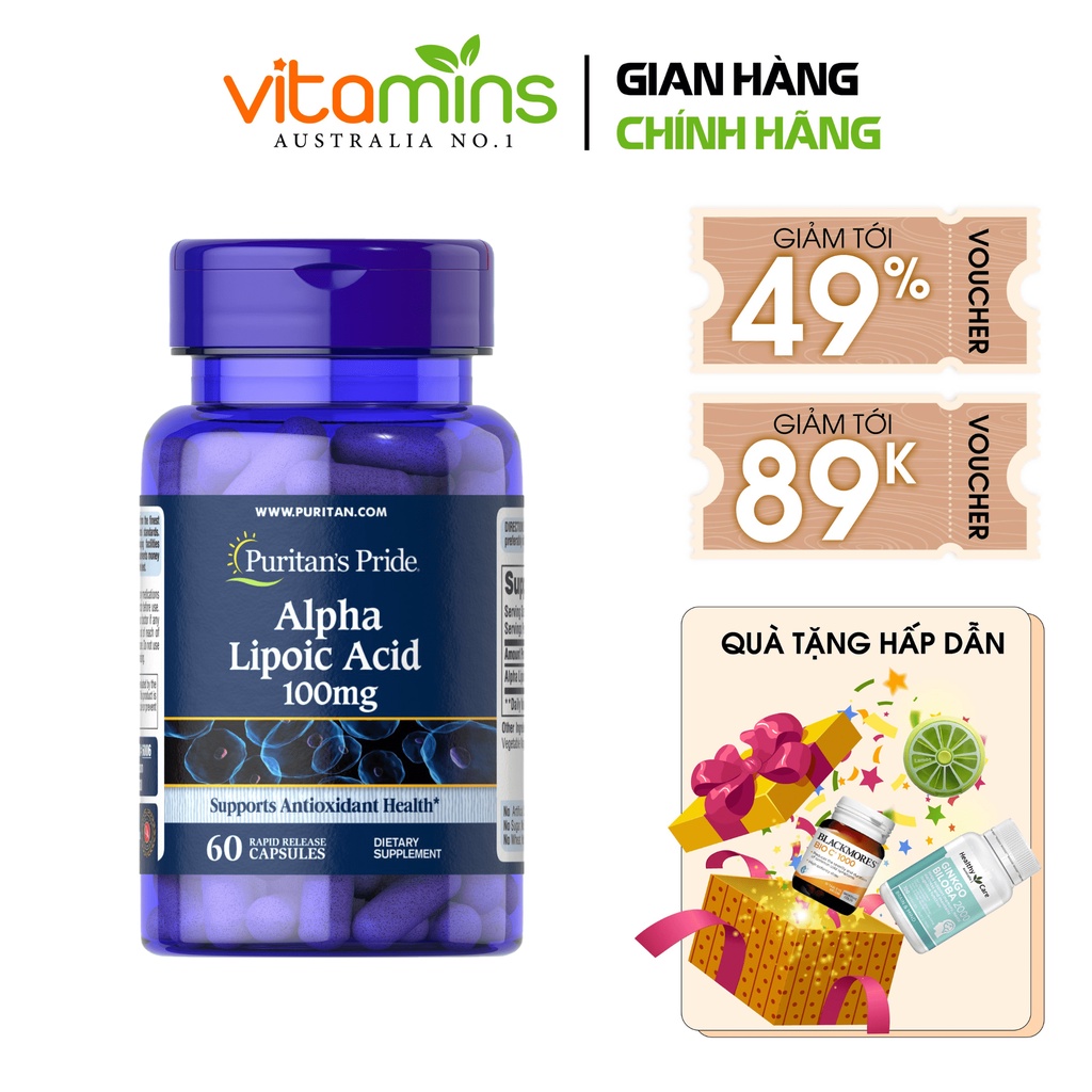 Viên uống chống lão hóa, giảm tàn nhang Puritan's Pride Alpha lipoic acid 300mg Mỹ 60 viên