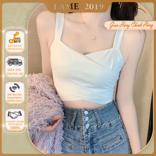  Áo croptop nữ áo hai dây bản to áo sát nách có đệm ngực phối khóa kéo sau lưng phong cách quyến rũ trẻ trung cho mùa hè 