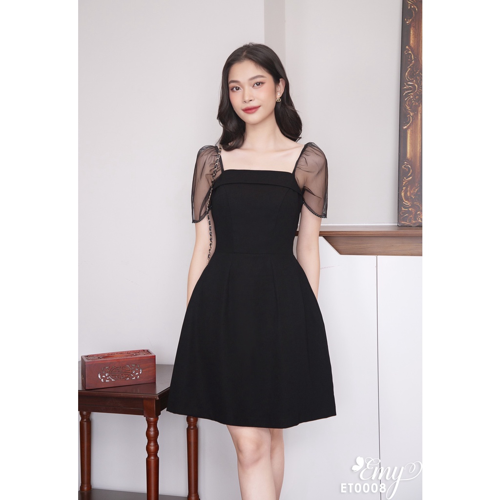 Đầm EMY ET0008 Xoè Đen Tay Lưới