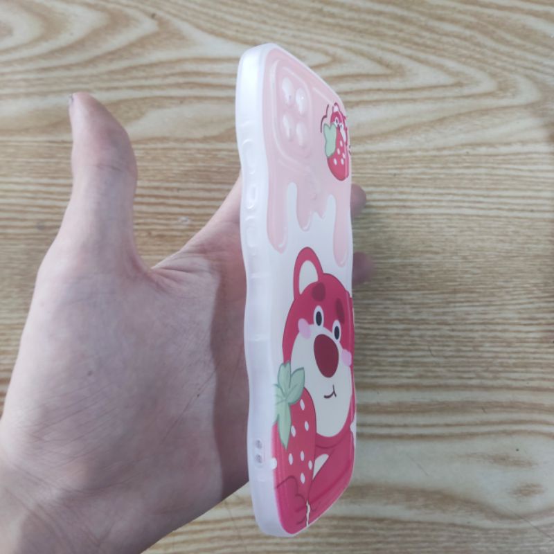 Ốp lưng Oppo A15 dẻo viền lượng sóng lưng in hình gấu dâu có bảo vệ camera