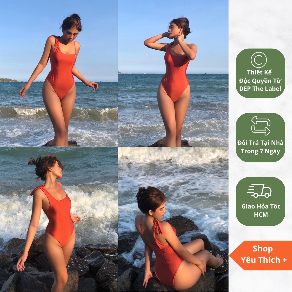 Bikini đi biển một mảnh Lucia màu cam đồng Copper kín đáo, kiểu bodysuit tôn dáng, đồ bơi cao cấp - Đẹp Bikini