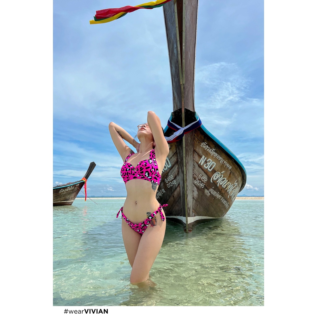 Đồ bơi nữ cao cấp 𝐕𝐈𝐕𝐈𝐀𝐍 dạng hai mảnh lưng thấp áo gọng - Hồng - VS163_PK