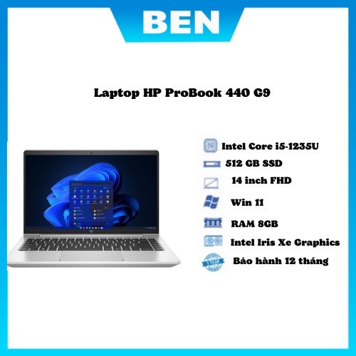 Laptop HP ProBook 440 G9|Intel Core i5-1235U|RAM 8GB|Intel Iris Xe Graphics|14 Inch FHD| 3 Cell| Win 11H