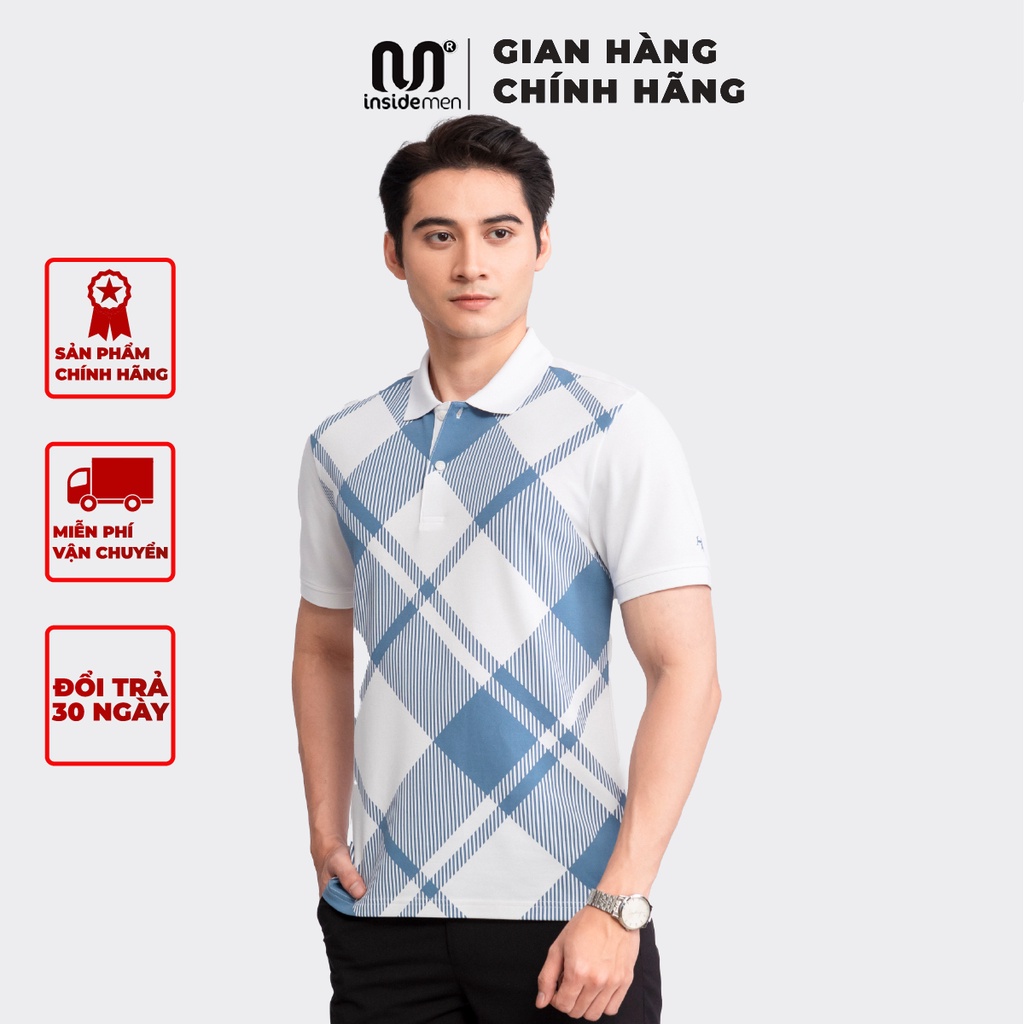 Áo Polo Nam INSIDEMEN Họa Tiết Kẻ Nam Tính Cao Cấp Ngắn Tay Giặt Không Nhăn Vải Mái Cực Sang Trọng IPS003S3