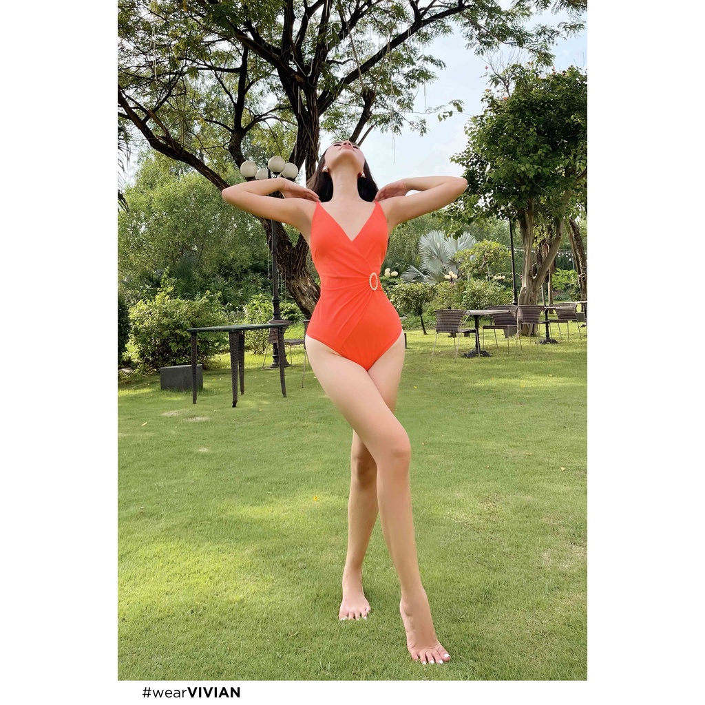 Đồ bơi nữ cao cấp 𝐕𝐈𝐕𝐈𝐀𝐍 dạng một mảnh cổ V, có đai cách điệu - màu Cam - VS169_OR