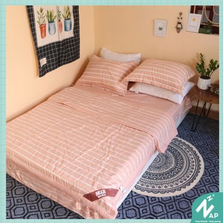 Bộ Chăn Ga Gối Cottton Đũi m6 m8 2m Napbedding Set 4 Món Kẻ Caro Hot Trend Cao Cấp Mềm Mịn