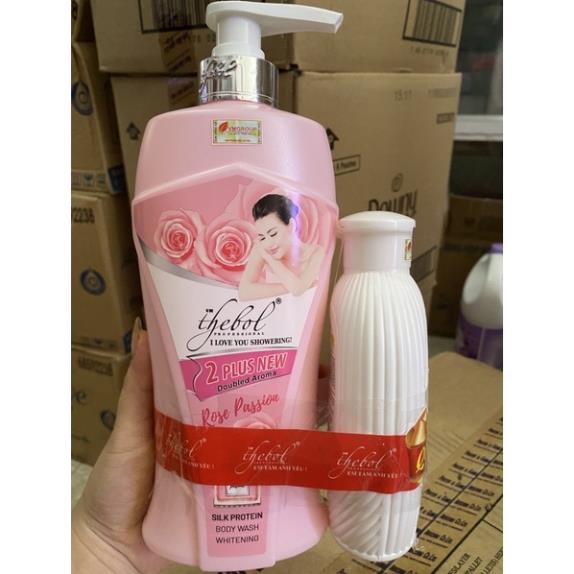 Sữa tắm hương hoa hồng em tắm anh yêu 650g tặng kèm chai nhỏ như hình ( mầu hồng )