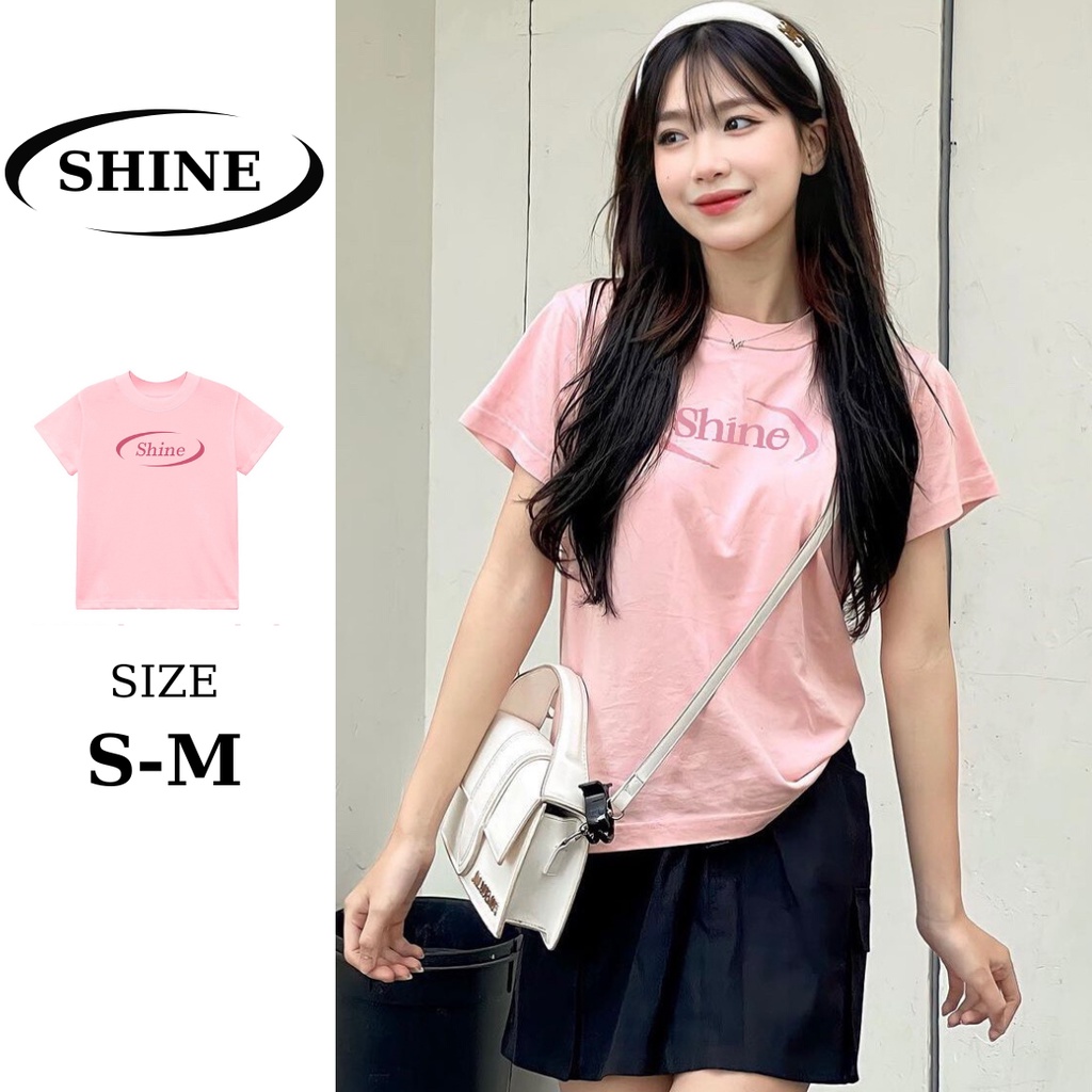 Áo Thun Baby Tee SHINE Tee màu hồng ,Áo Thun Form Fit màu hồng Chất Thun Co Dãn SHINE CLOTHES