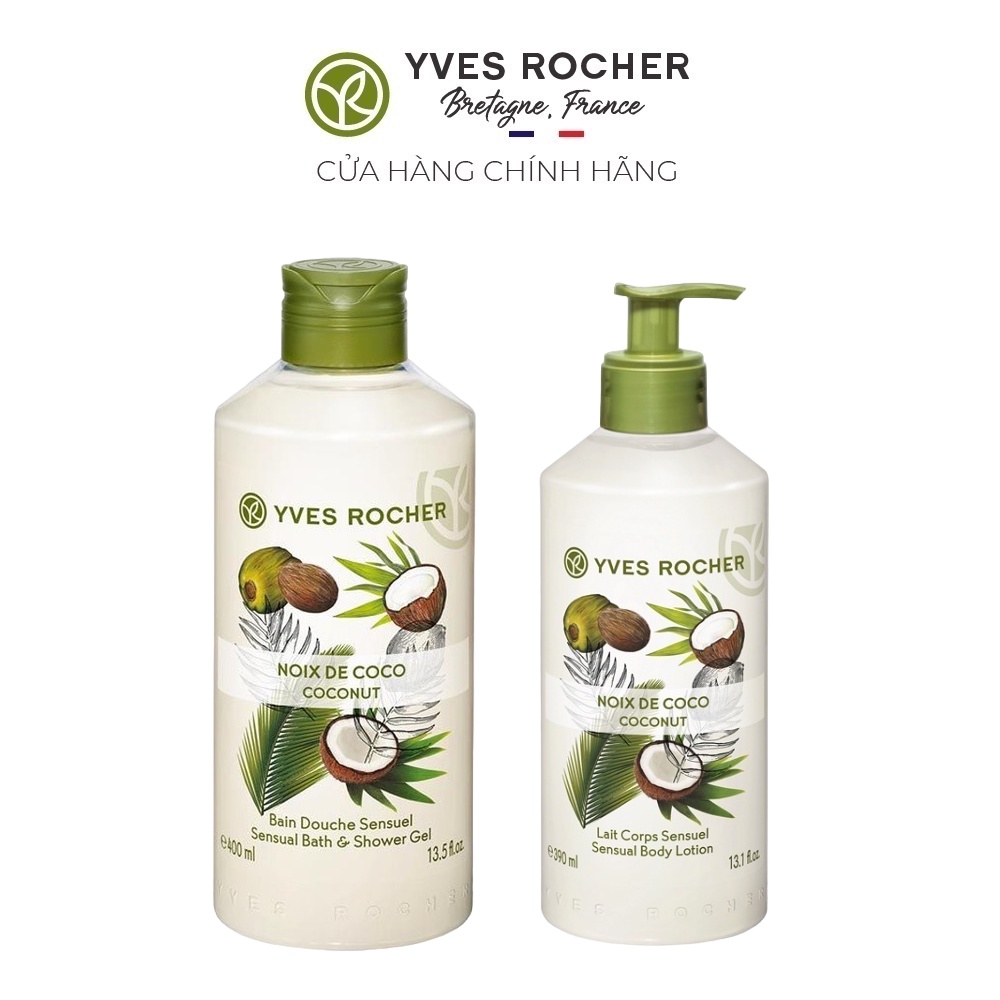 Combo Làm Sạch và Dưỡng Ẩm Yves Rocher Coconut Sensual Body Lotion 790ml