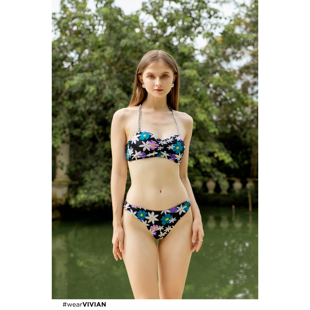 Đồ bơi nữ cao cấp 𝐕𝐈𝐕𝐈𝐀𝐍 dạng hai mảnh may lộn phối dây xích bạc - màu Floral - VS171_FLO