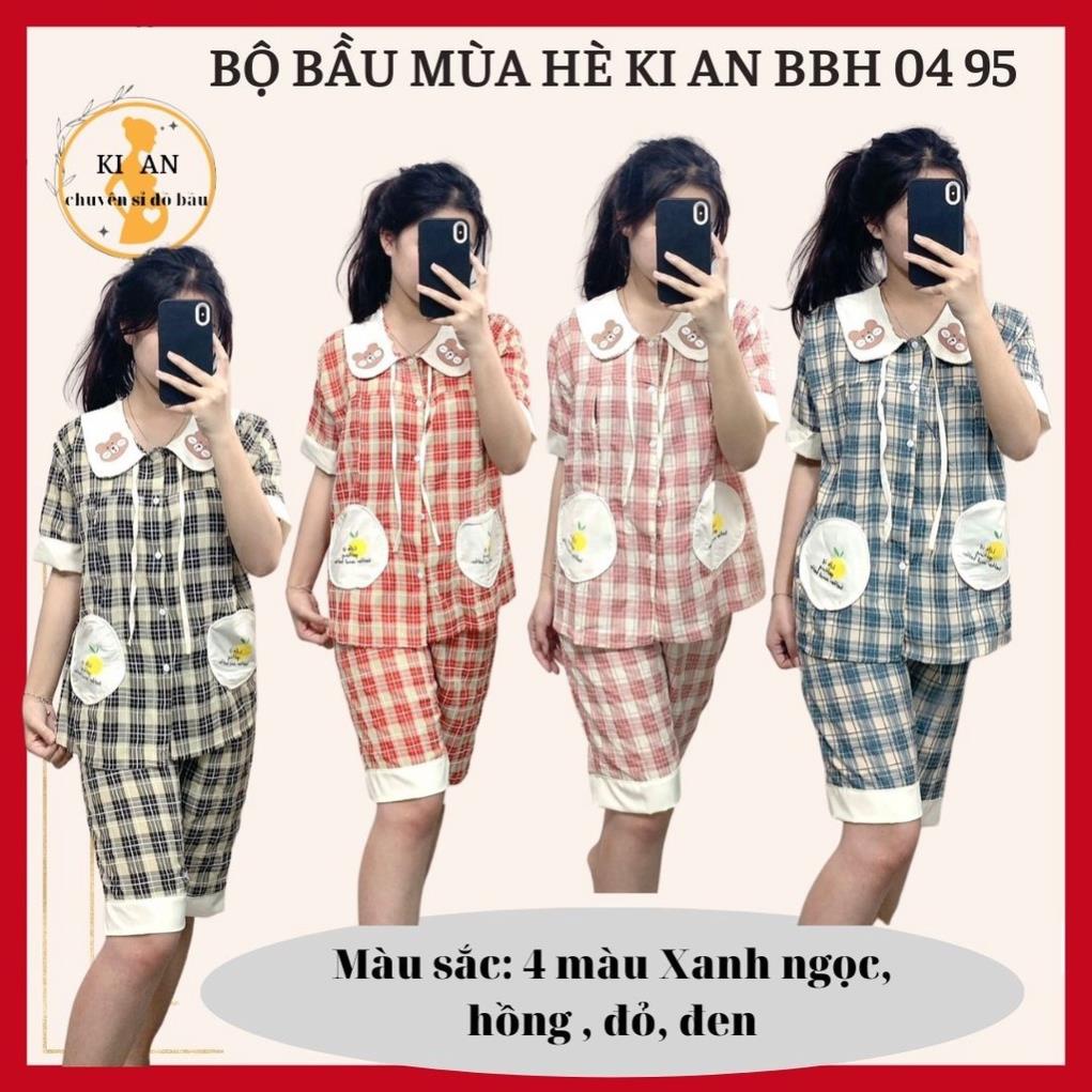 Bộ bầu kẻ cộc siêu xinh , thiết kế túi 2 bên , cổ bèo , có chun chỉnh bụng cho mẹ trong suốt thai kỳ