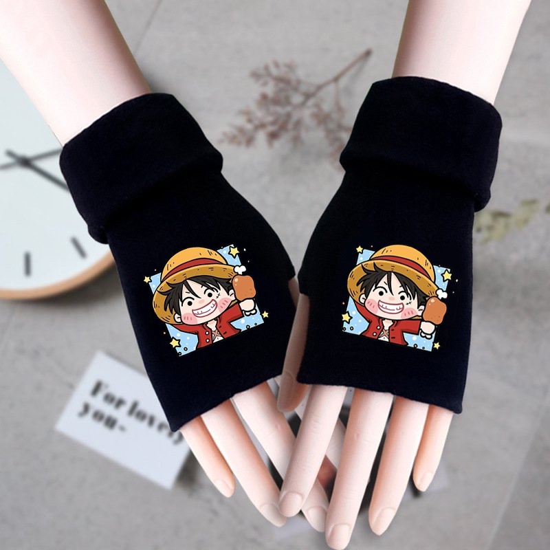 Găng tay len đen in hình nhân vật ONE PIECE Đảo Hải Tặc ver Vuông anime chibi thời trang ấm áp xinh xắn