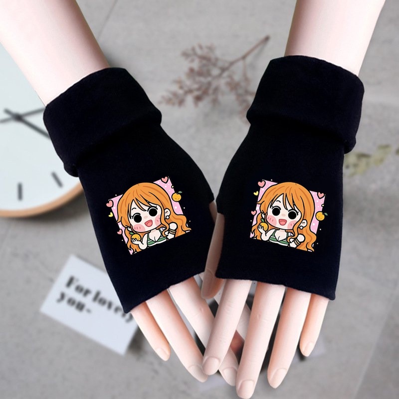 Găng tay len đen in hình nhân vật ONE PIECE Đảo Hải Tặc ver Vuông anime chibi thời trang ấm áp xinh xắn