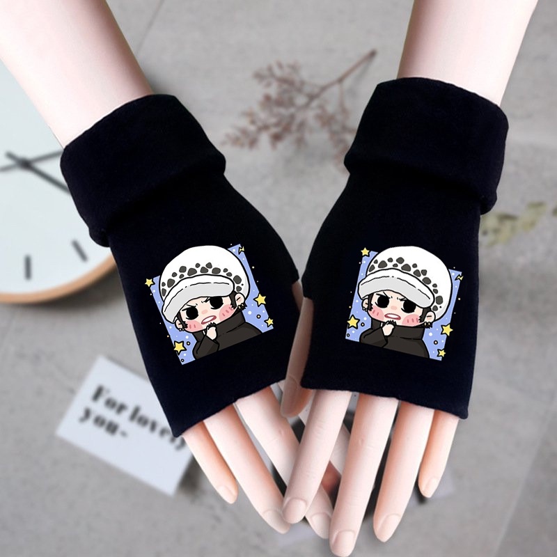 Găng tay len đen in hình nhân vật ONE PIECE Đảo Hải Tặc ver Vuông anime chibi thời trang ấm áp xinh xắn