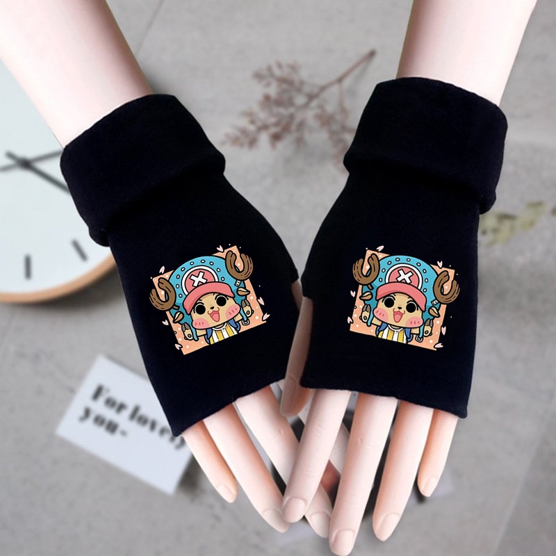 Găng tay len đen in hình nhân vật ONE PIECE Đảo Hải Tặc ver Vuông anime chibi thời trang ấm áp xinh xắn
