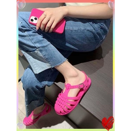 Dép bánh mì barbie cổ điển đế bằng hồng