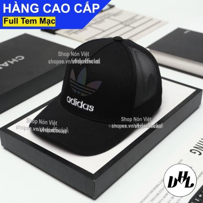 Mũ Lưỡi Trai Nón Kết Thêu Adidas Logo Phản Quang Bảy Màu Vải Kaki Cotton Màu Đen Phối Lưới Đen Form Đứng Thời Trang