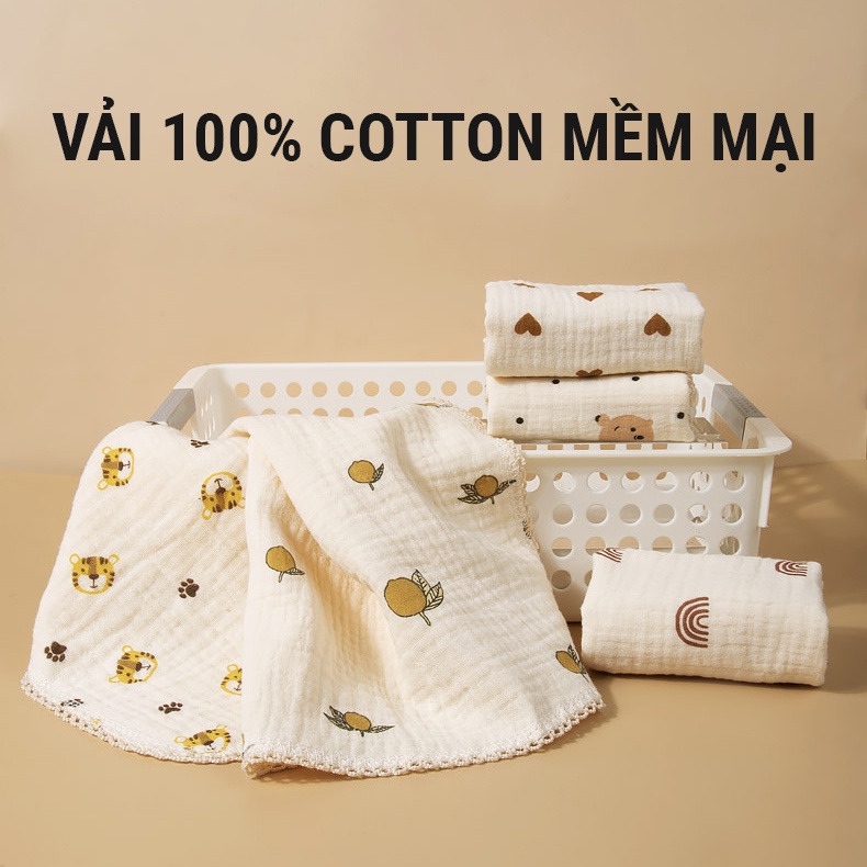 Khăn yếm tam giác cho bé vải cotton cao cấp, dùng làm khăn sữa cho bé, khăn mặt cho trẻ đi học mẫu giáo mầm non