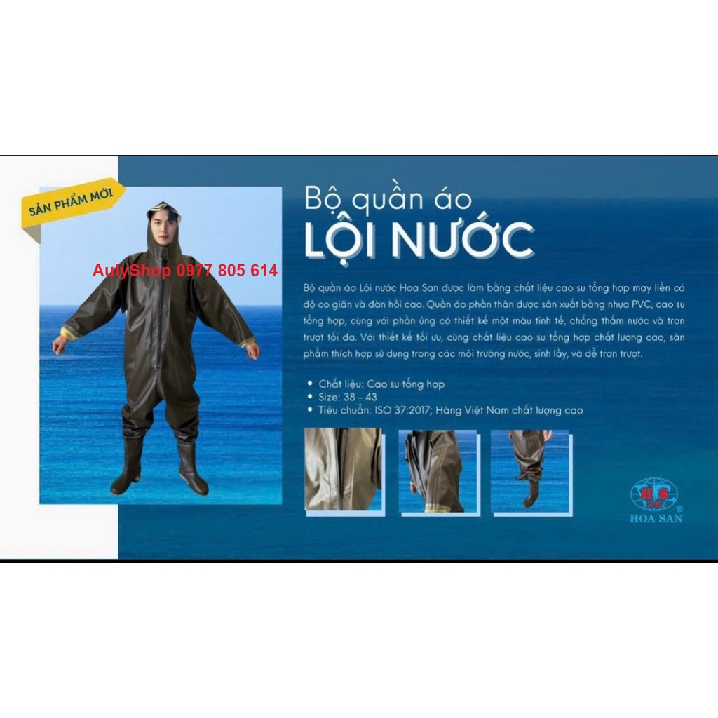 Bộ quần áo lội nước Hoa San size 38-43, ủng chống nước chuyên dụng hỗ trợ câu cá, ủng đánh bắt thủy sản