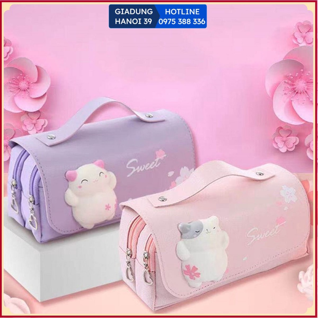 Hộp Đựng Bút Gắn Thú Mềm Phiên Bản Hàn Quốc Hai Ngăn,Túi Đựng Bút Hai Ngăn Sức Chứa Lớn Bằng Vải Bố Dễ Thương