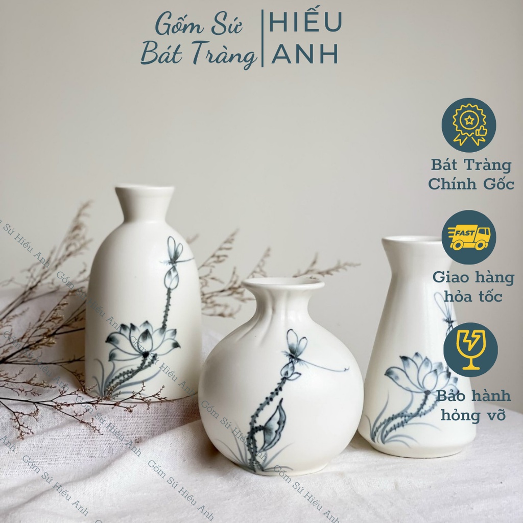 Lọ Hoa MIni Hàng Vẽ Tay Sen Decor Gốm Sứ Bát Tràng, Bình Hoa Nhỏ Xinh Trang Trí Để Bàn Học, Bàn Làm Việc,...