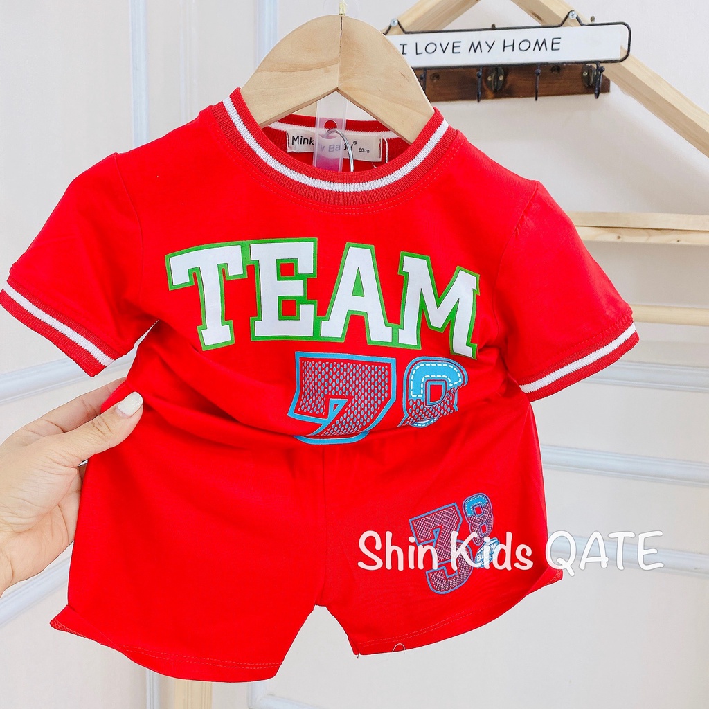 Full Size  Bộ Cộc Tay Thể Thao Thun Lạnh Phối Bo Dệt Dành Cho Bé