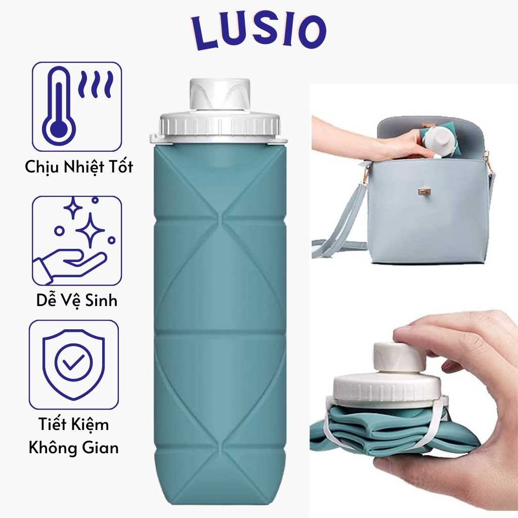 Bình Nước Silicon Gấp Gọn Tiện Lợi,Bình Nước Tập Gym, Thế Thao, Dã Ngoại 600ml Không BPA An Toàn Cho Sức Khỏe