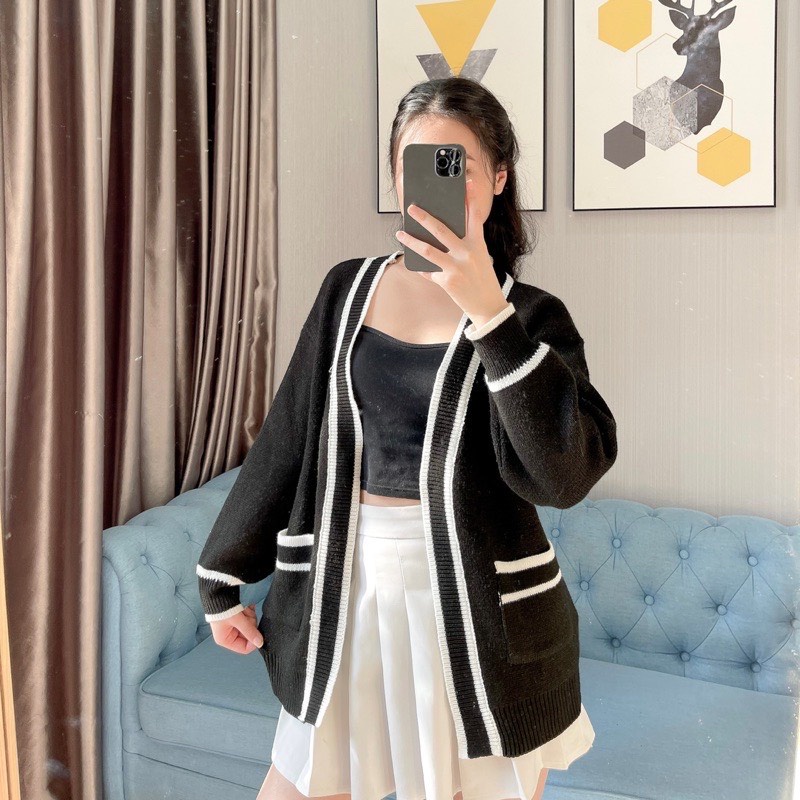 Áo Cadigan Thiết Kế Viền Phong Cách Hàn Quốc