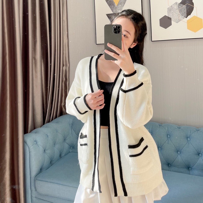 Áo Cadigan Thiết Kế Viền Phong Cách Hàn Quốc