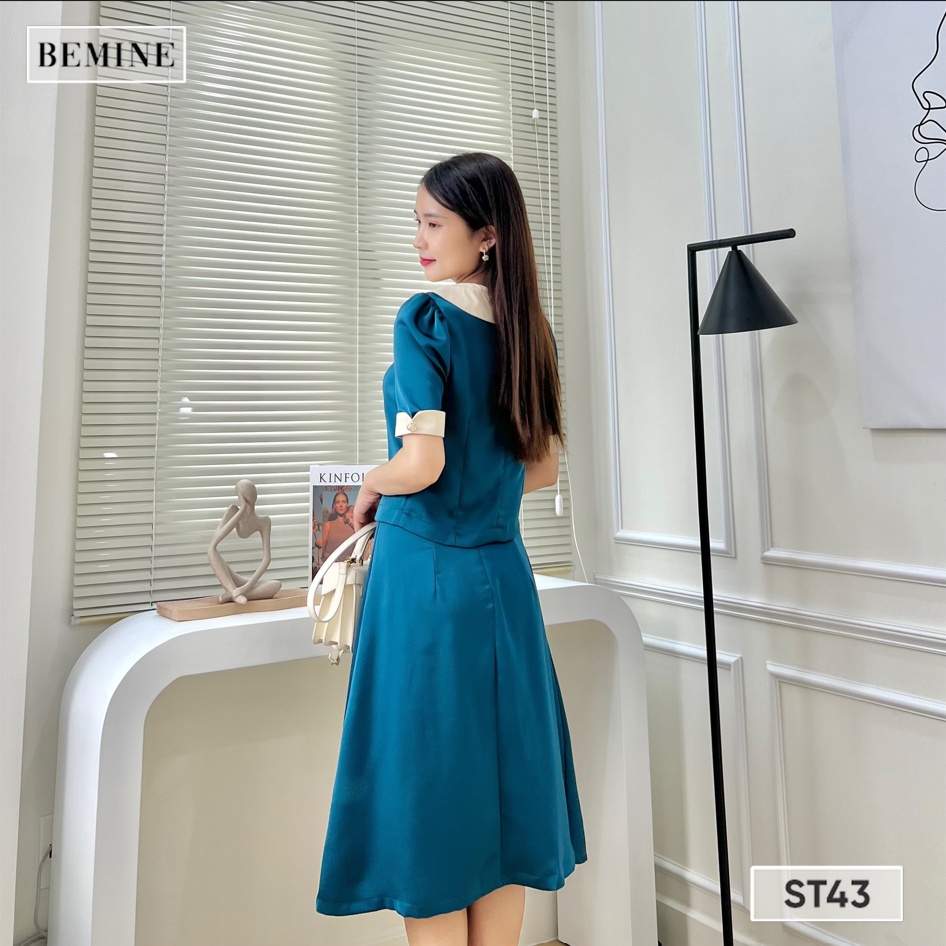 Set áo chân váy tay ống đứng tùng xếp ly BEMINE ST43