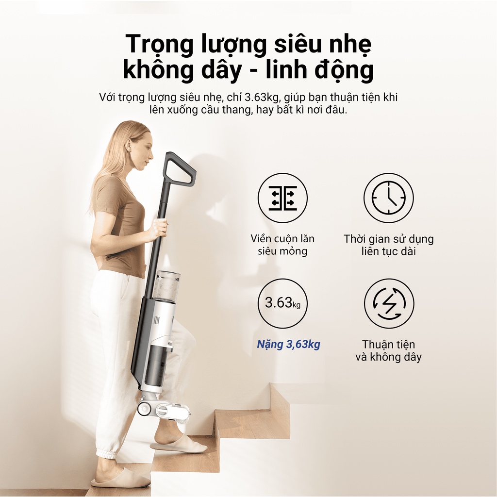 Máy lau sàn hút bụi ướt khô tràn viền không dây JONR ED11-Tự làm sạch