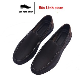 Giày lười nam da bò , đế bằng ,gót bo, bảo hành 1 năm