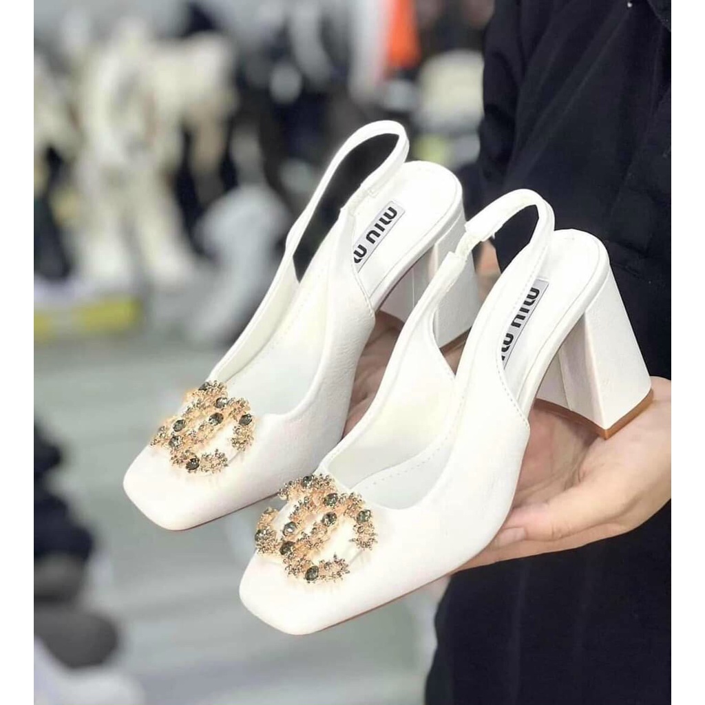 Giày cao gót LIM Store đế vuông 7cm khóa đá quai co dãn ôm chân, giày Mary Jane cao cấp