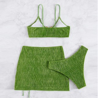 Bikini nhung tăm phối khoen kèm váy
