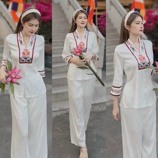Đồ lam nữ đi chùa - Pháp phục nữ đi lễ chùa mẫu la hán cao cấp L04