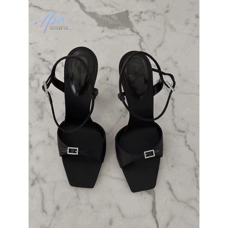 Sandal Cao Gót Hở Ngón Mũi Vuông Đính Đá Thiết Kế Mới Thời Trang Dành Cho Năm 2023