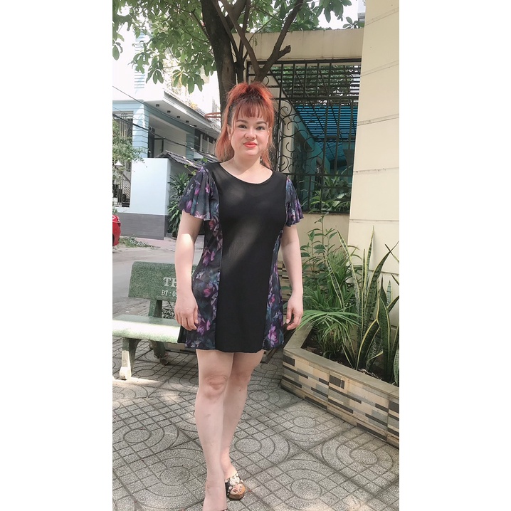 Bikini Đồ bơi nữ 1 mảnh liền thân trung niên dành cho người béo tay ngắn kèm quần đùi lót trong LM018