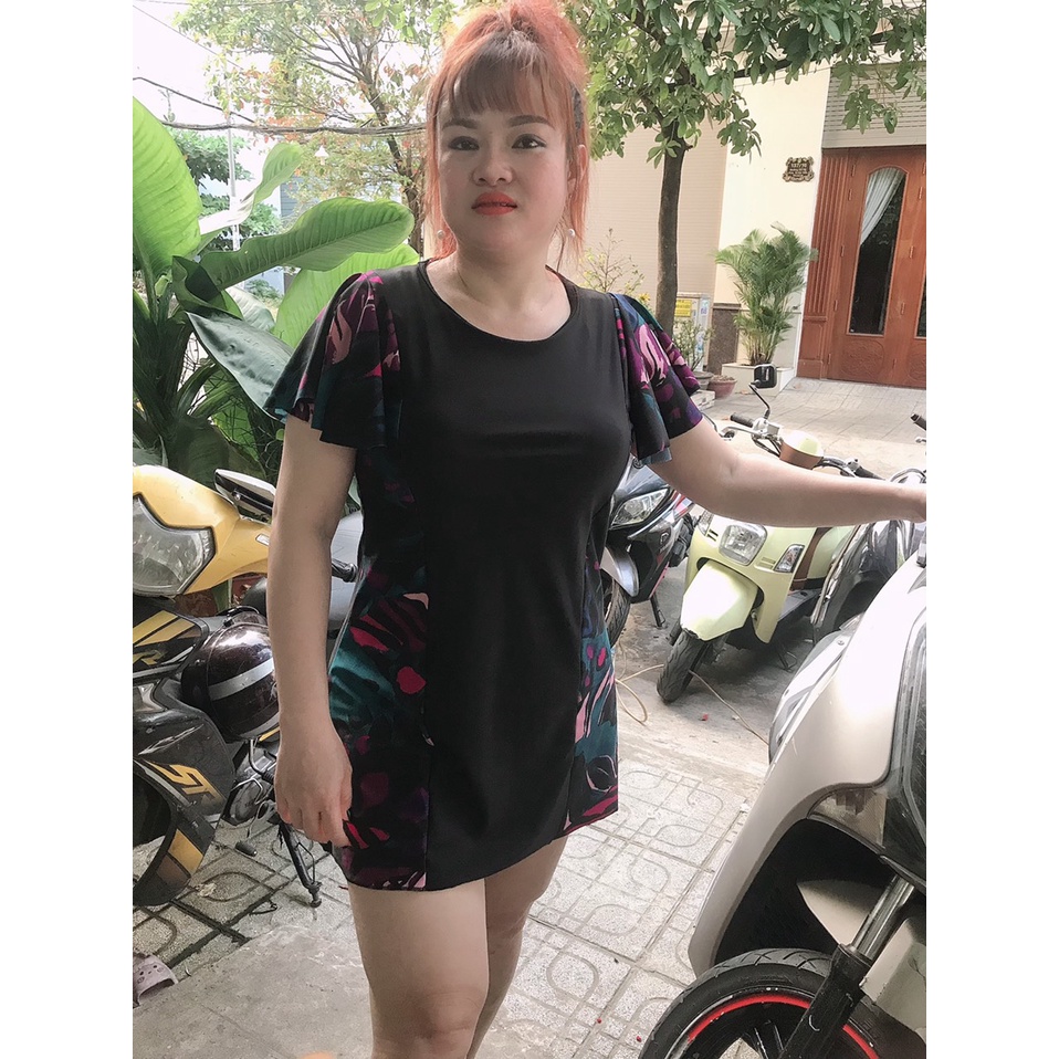 Bikini Đồ bơi nữ 1 mảnh liền thân trung niên dành cho người béo tay ngắn kèm quần đùi lót trong LM018