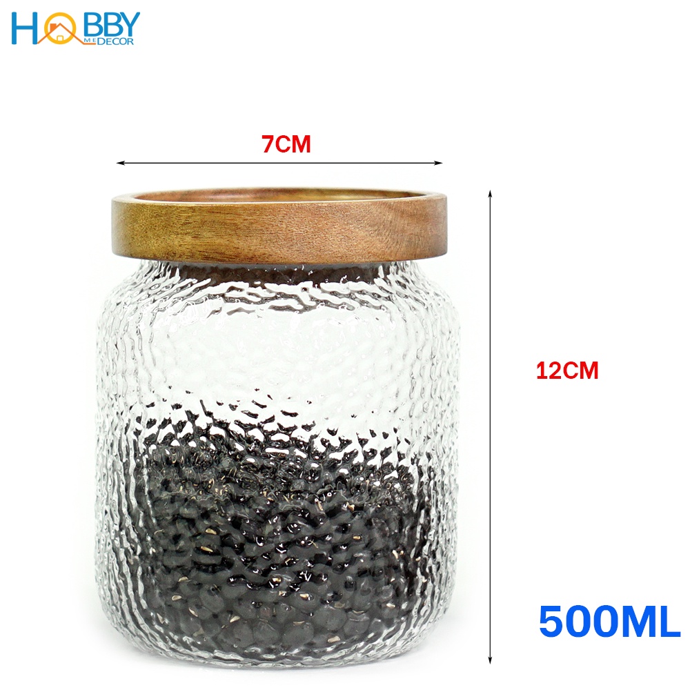 Hủ đựng gia vị thủy tinh nắp gỗ decor HOBBY Home Decor HTL1 - 3 size tùy chọn 300-500-700ml - nắp kín hơi