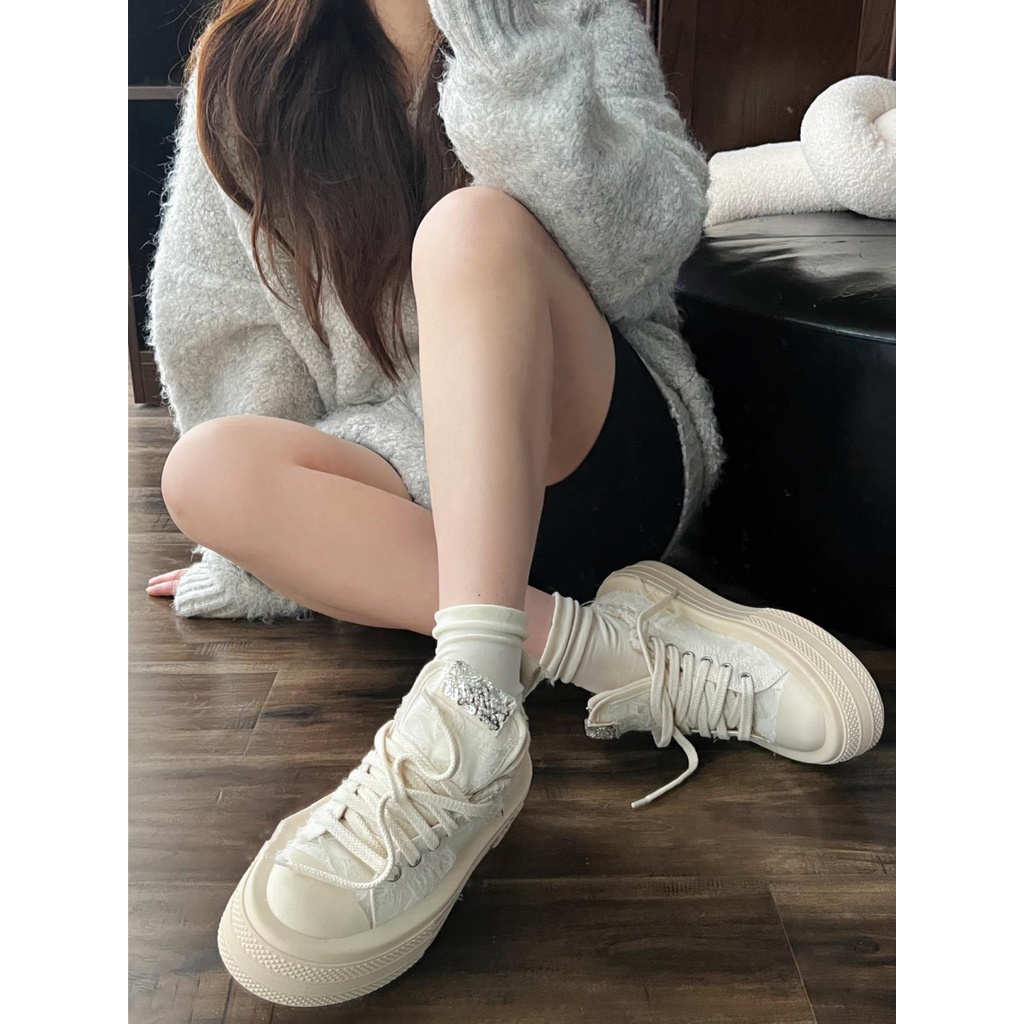 Giày Thể Thao Đế Dày Tăng Chiều Cao In Hình Mặt Cười Và Hoa Cho Nữ