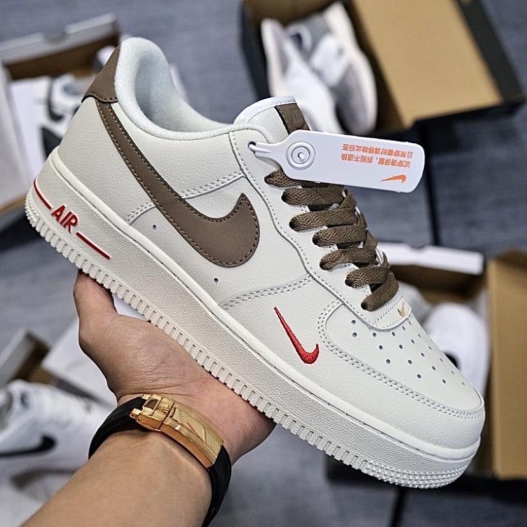 Giày Nike_Air Force 1 Custom Vệt Nâu Bản thời thượng , Giày AF1 Màu Kem Vệt Nâu Đế Air Nguyên Bản Đủ Size