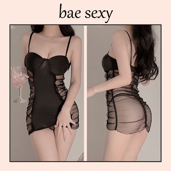 Váy ngủ sexy ôm body ren xuyên thấu gợi cảm đầm mặc nhà 2 có mút ngực quyến rũ S54