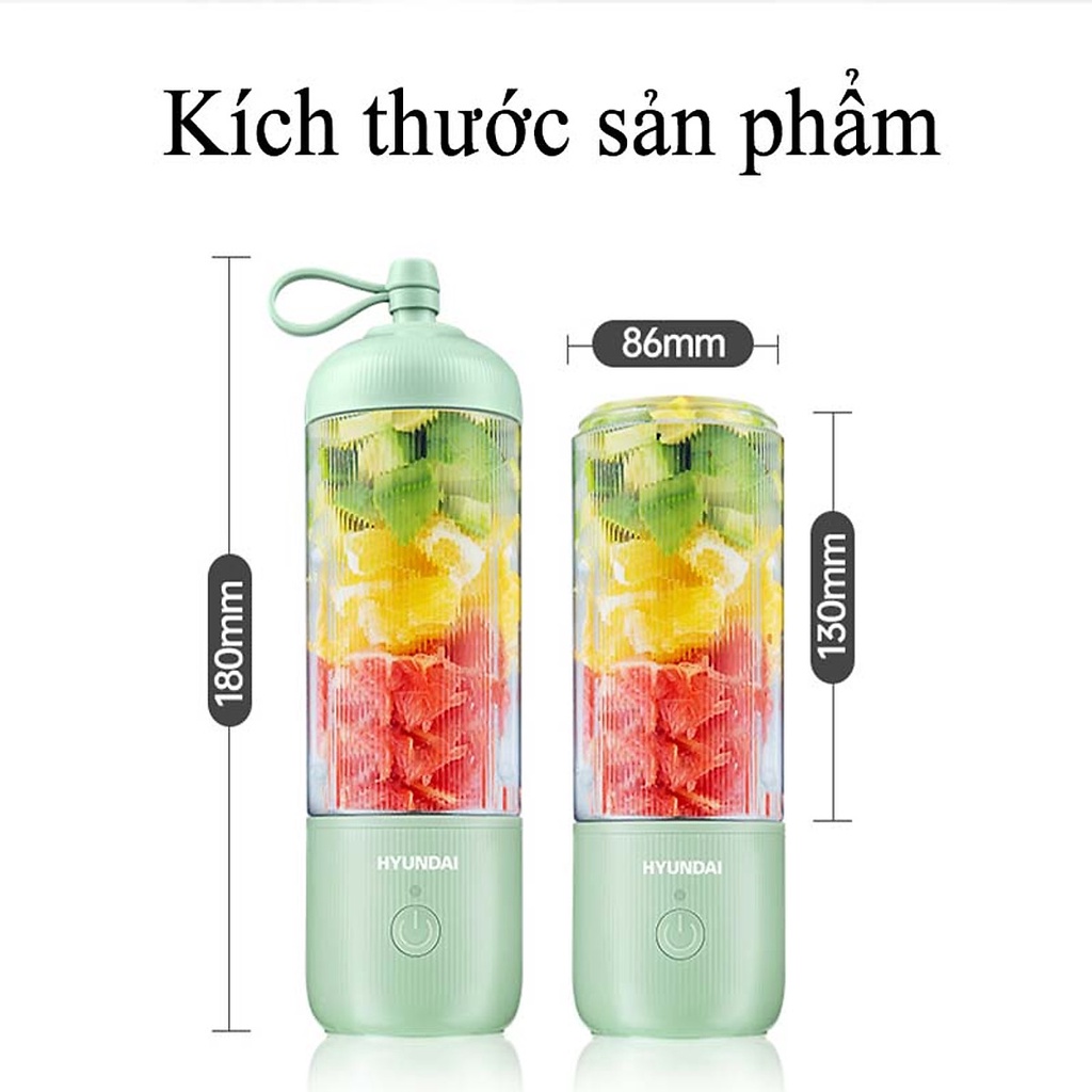 Máy Xay Sinh Tố Cầm Tay Huyndai Mini - Máy Xay Hoa Qủa Đa Năng Sạc Pin Tích Điện Chính Hãng