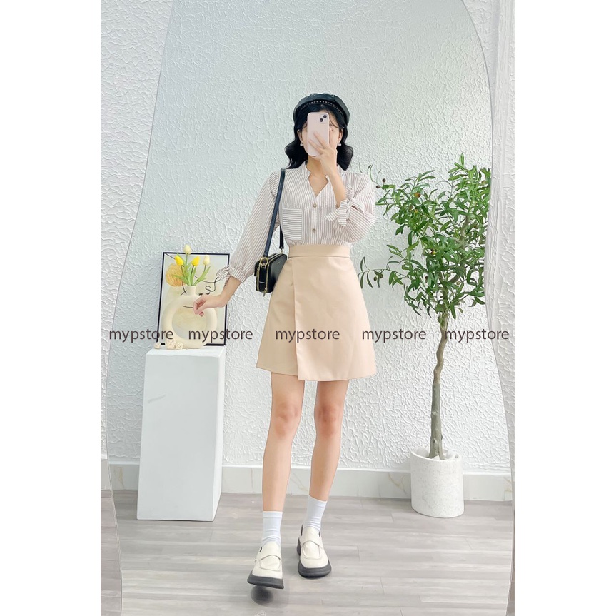 Áo trụ sọc gân tay lửng cột nơ mypstore A45